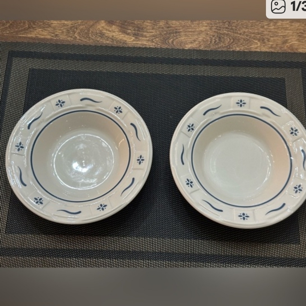 Longaberger Woven Traditions Heritage Green Pottery Cereal Bowls Set Of 2